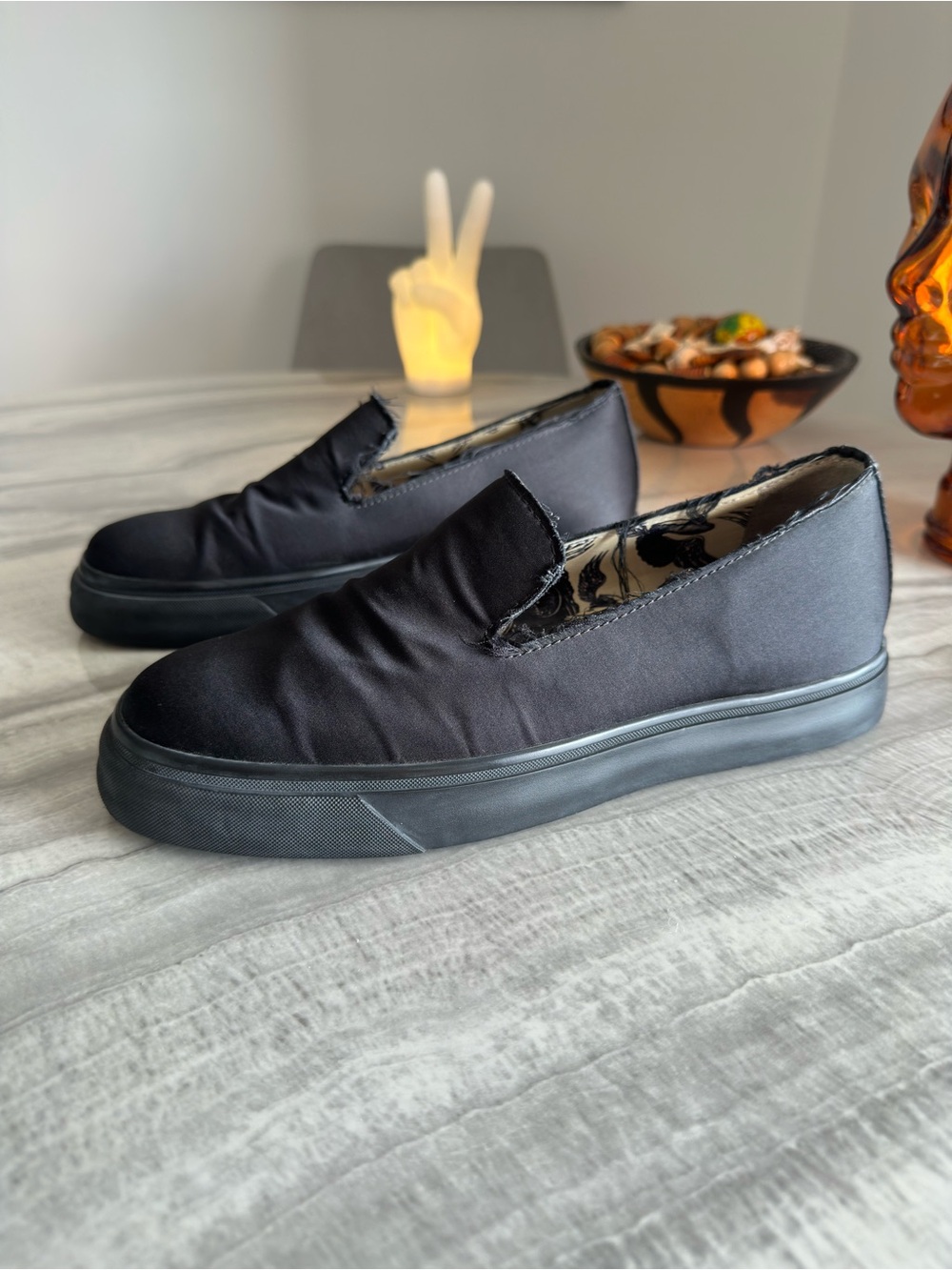 La Perla x Giuseppe Zanotti Black Silk Satin Slip-On Shoes